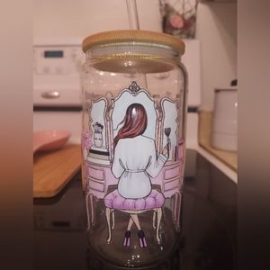 New 16 oz Libby glass with straw.